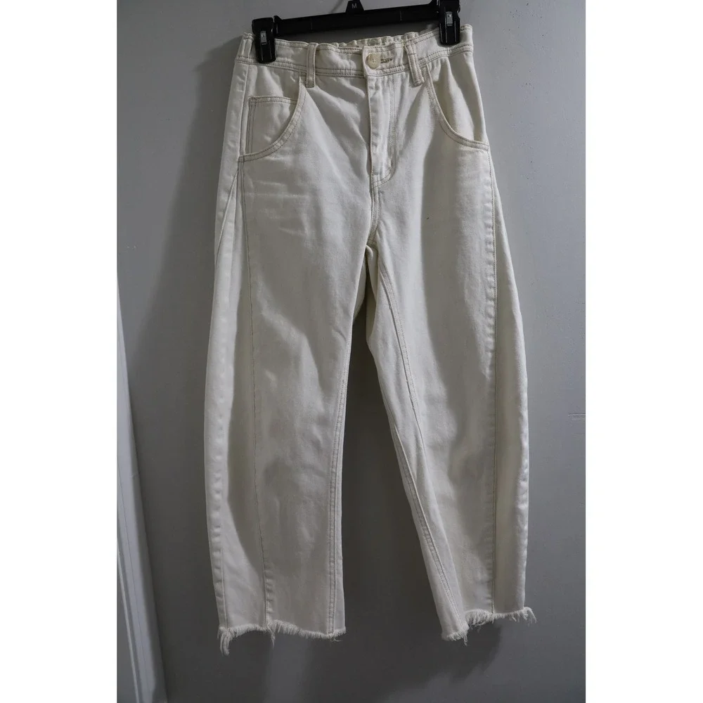 Free People We The Free Twenty Four Barrel Leg Pants Cream White‎ Denim Size 24
